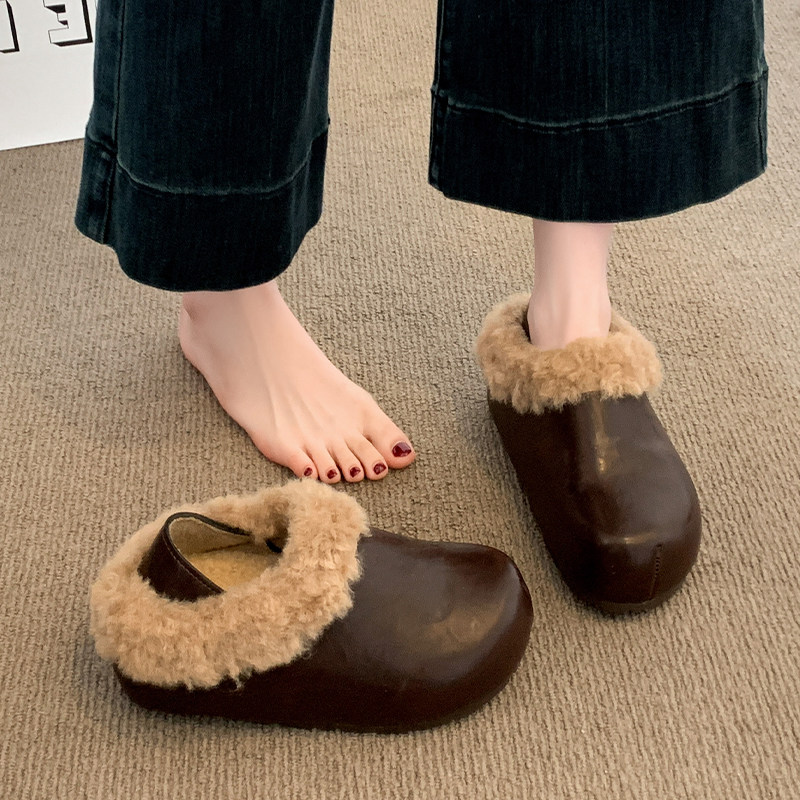 加绒加厚复古厚底豆豆勃肯鞋女2025冬季新款毛毛棉鞋子保暖雪地靴,淘宝优惠券,粉丝福利购,淘宝优惠卷