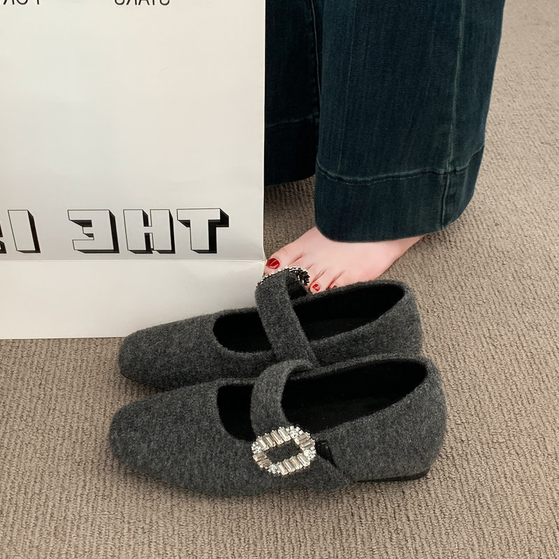 法式加绒玛丽珍鞋女款2025冬季新款小香风毛毛鞋水钻毛呢浅口单鞋,淘宝优惠券,粉丝福利购,淘宝优惠卷