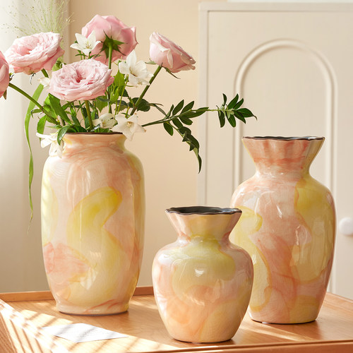 法式创意设计粉黄油画风可水培插花鲜花客厅玄关餐桌装饰摆件花器 - 图1