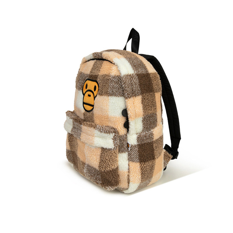 BABY MILO STORE配饰卡通小猴格纹毛绒双肩包4391XAP - 图1