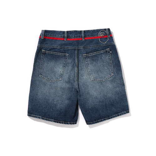 MR.BATHING APE男装春夏猿人胡子刺绣猫须水洗牛仔短裤301511O - 图0