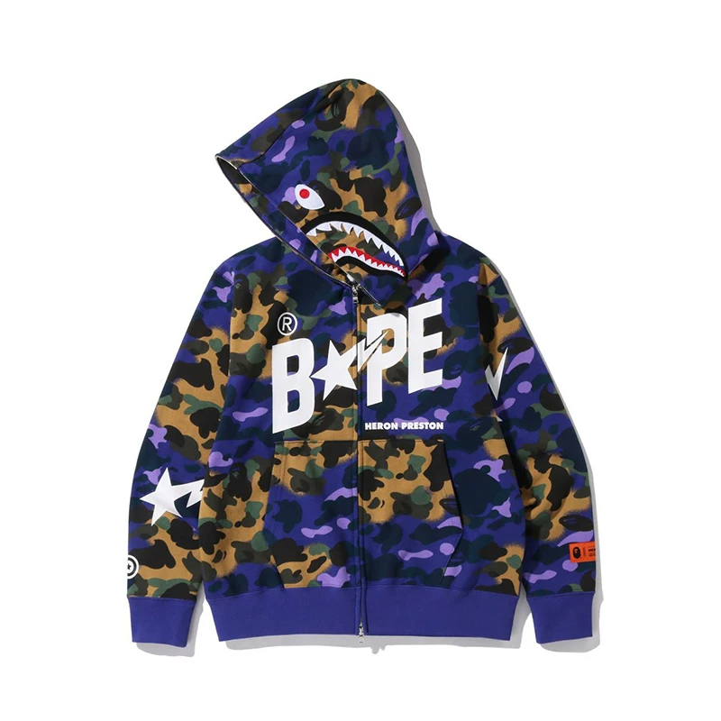 Кепка-куртка худи с принтом BAPE P under-name мужская летняя надпись акул звезды Man Yin проколотая cap sweater jacket 115902i