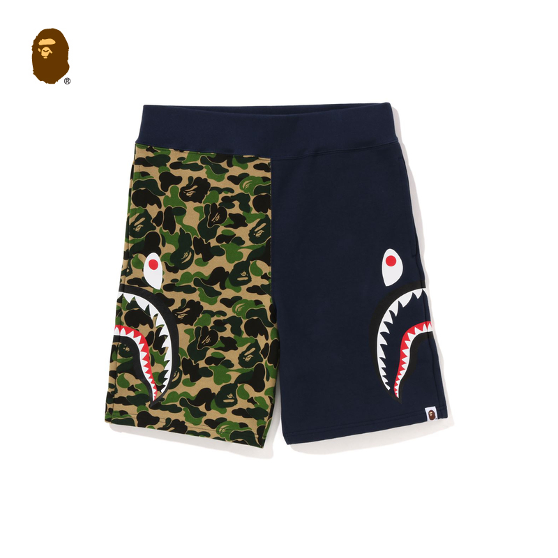 BAPE男装春夏双鲨鱼印花拼接运动短裤153016K