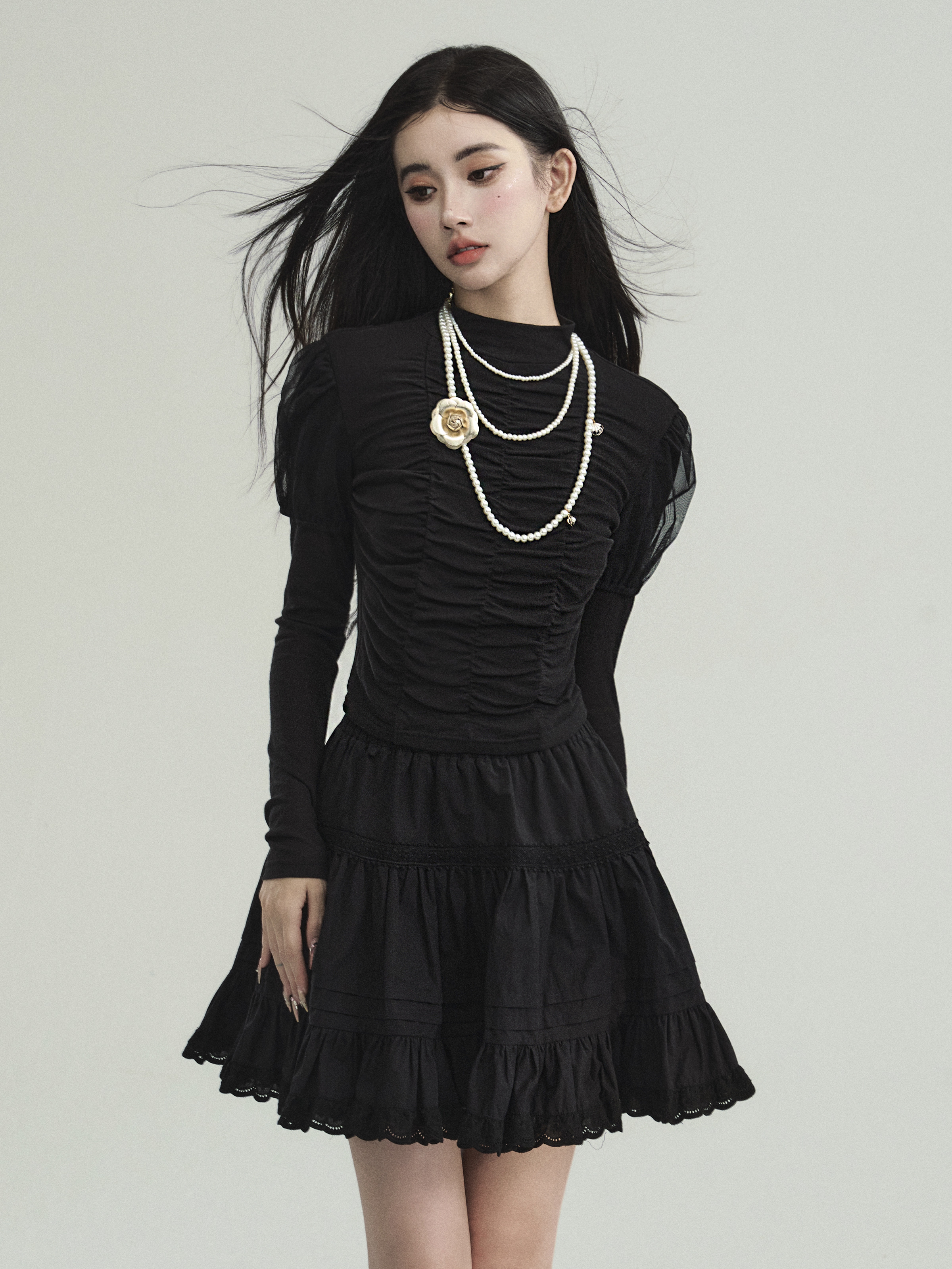 【现货】易碎商店·暮色时分 纯欲微透褶皱修身秋冬T恤打底衫 - 图2