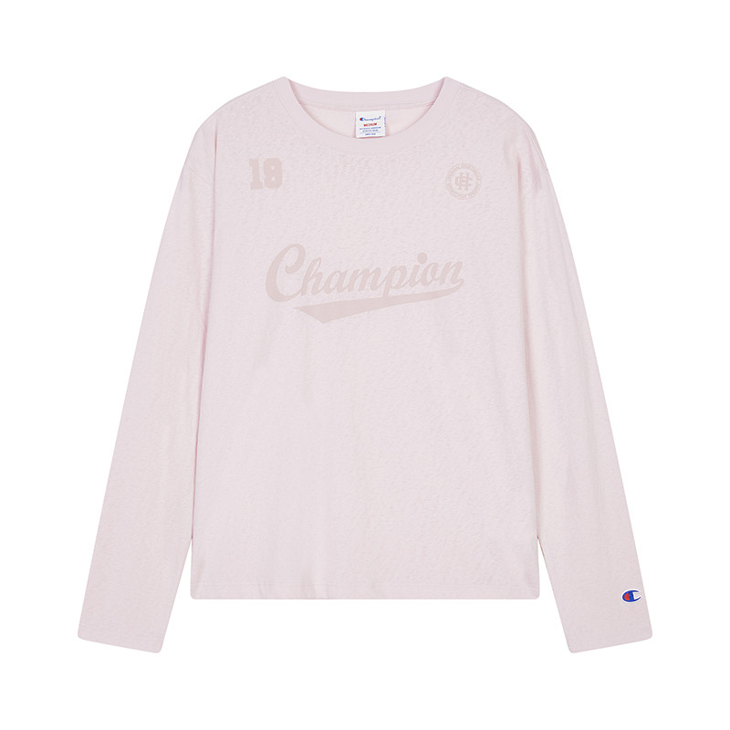 Champion冠军T恤女26春季新款印花草写logo休闲宽松长袖圆领上衣,淘宝优惠券,粉丝福利购,淘宝优惠卷