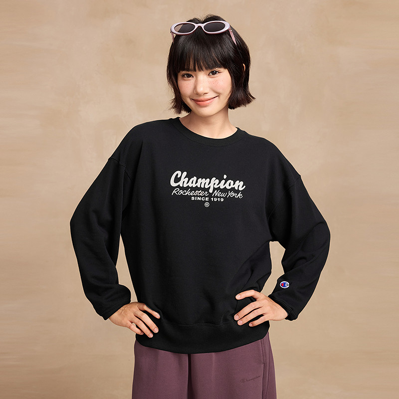 Champion冠军卫衣女2025秋季新款印花logo休闲宽松圆领套头上衣潮