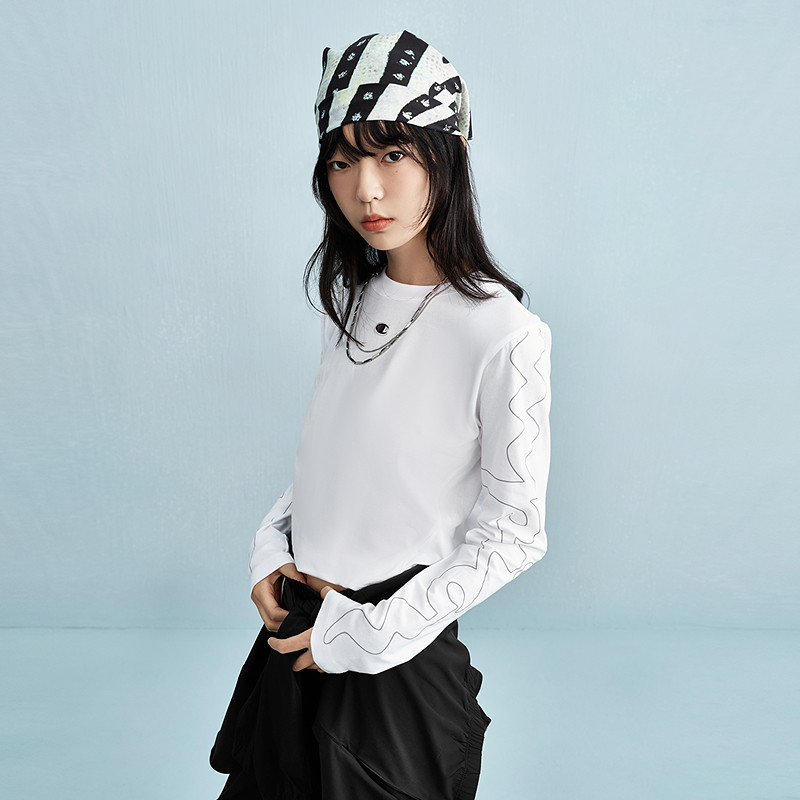 Champion冠军短款T恤女2025秋季新款街头朋克风纯棉长袖休闲上衣,淘宝优惠券,粉丝福利购,淘宝优惠卷