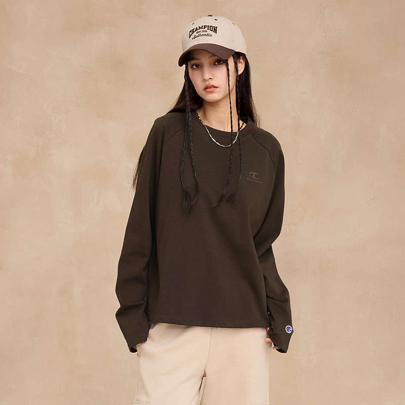 Champion冠军T恤女25秋季新款纯棉打底衫插肩袖圆领休闲长袖上衣,淘宝优惠券,粉丝福利购,淘宝优惠卷
