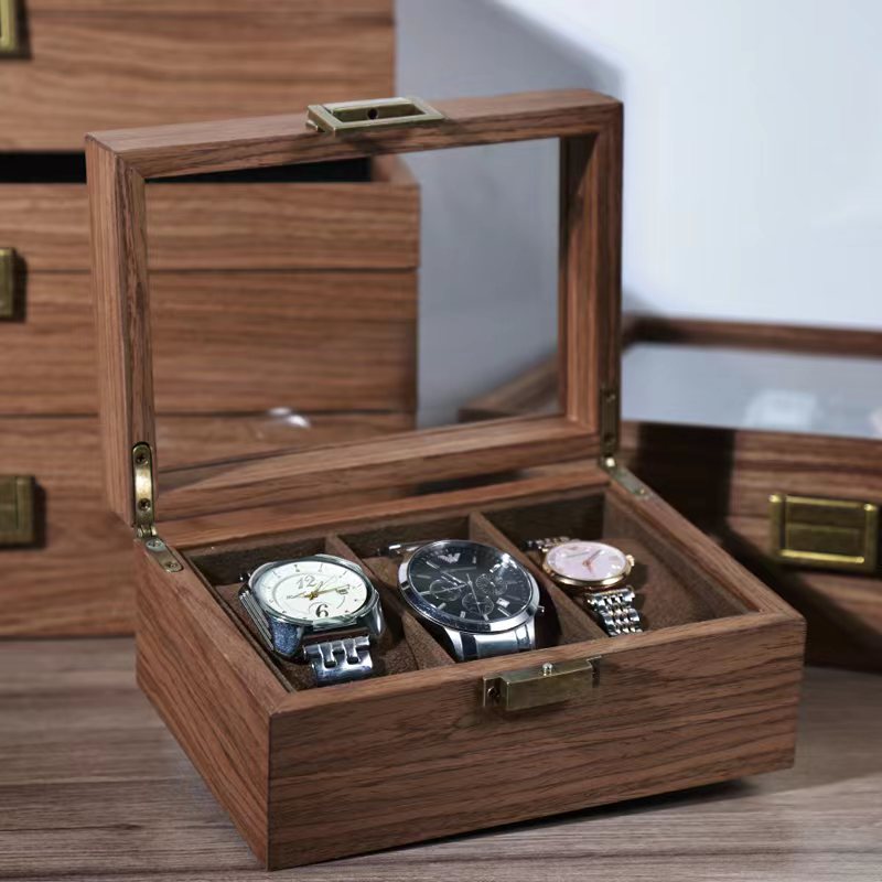 黑胡桃木纹手表收纳盒多位腕表收藏箱陈列透明展示盒手表盒子 - 图1