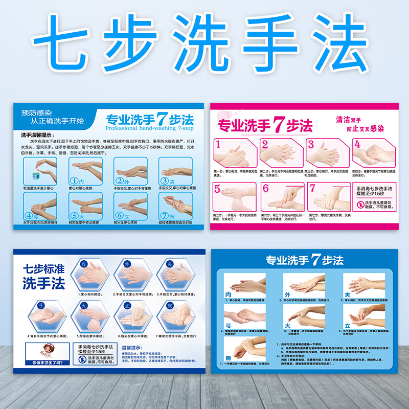 医院七步洗手法墙贴纸亚克力标识牌消毒流程图步骤图诊所口腔科洗手池幼儿园示意图卫生温馨竖版提示防水注意 - 图0