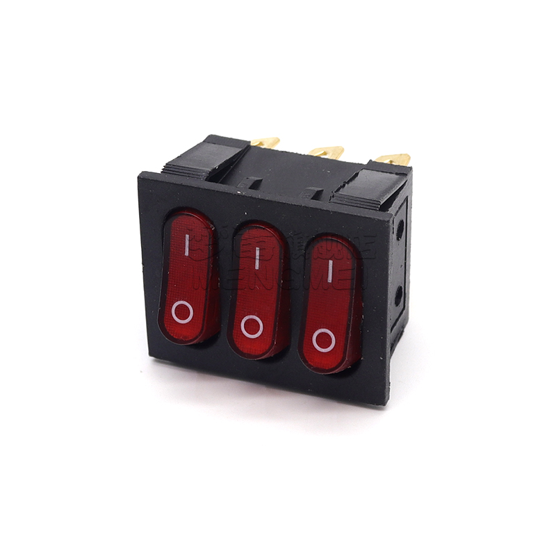 KCD3船型开关 三联9脚2档 红色带灯15A250V 3合1组合翘板按钮开关 - 图2