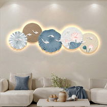 Nine fish drawing living room decoration painting New Chinese style sofa Background wall hanging painting light lavish lotus with lamp LED luminous mural