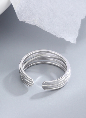 纯银交叉缠绕复古风多层开口戒指