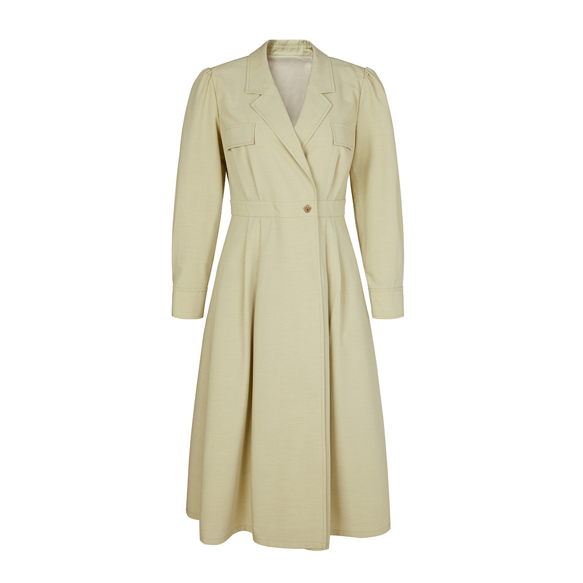 曼德诗绿色连衣裙2024冬季新款简约中长收身裙法式通勤西装领裙子,淘宝优惠券,粉丝福利购,淘宝优惠卷