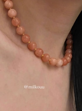 韩国天然太阳原石圆球串珠银项链