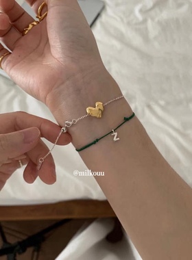 韩国纯银不规则极简爱心手链