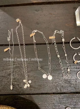 nyunnyu珍珠圆片回形别针款项链