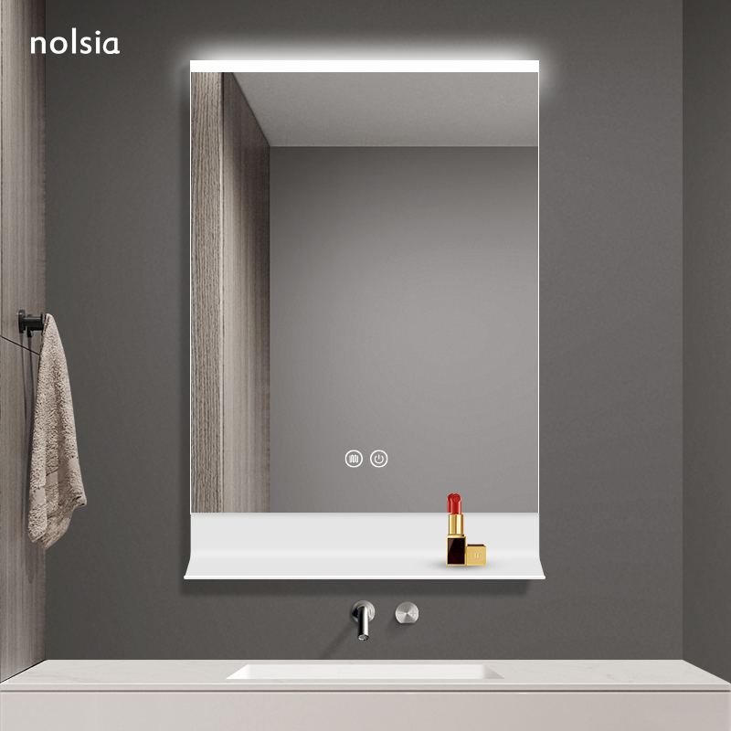 智能led浴室镜发光灯镜厕所家用壁挂防雾卫生间镜子带置物架带灯-图2