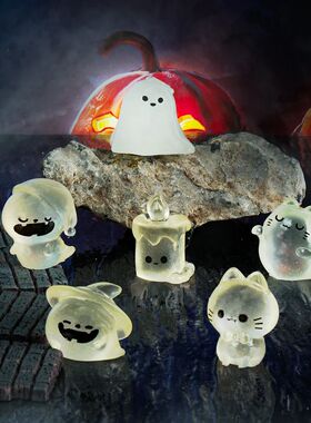 12pcs Mini Luminous Figure Mini Cat Ghost Pumpkin Bat Skull
