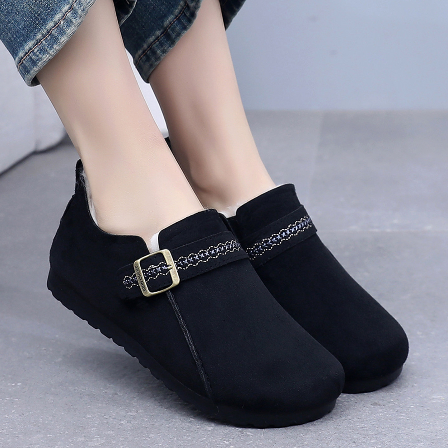 加绒勃肯鞋女冬季2025新款保暖豆豆鞋老北京布鞋棉鞋工作鞋一脚蹬,淘宝优惠券,粉丝福利购,淘宝优惠卷