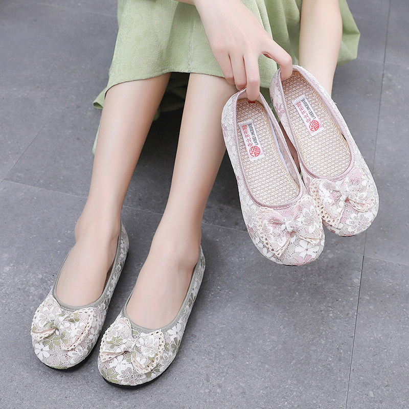 老北京布鞋女2025新款蝴蝶结豆豆鞋平底单鞋软底碎花鞋休闲妈妈鞋,淘宝优惠券,粉丝福利购,淘宝优惠卷