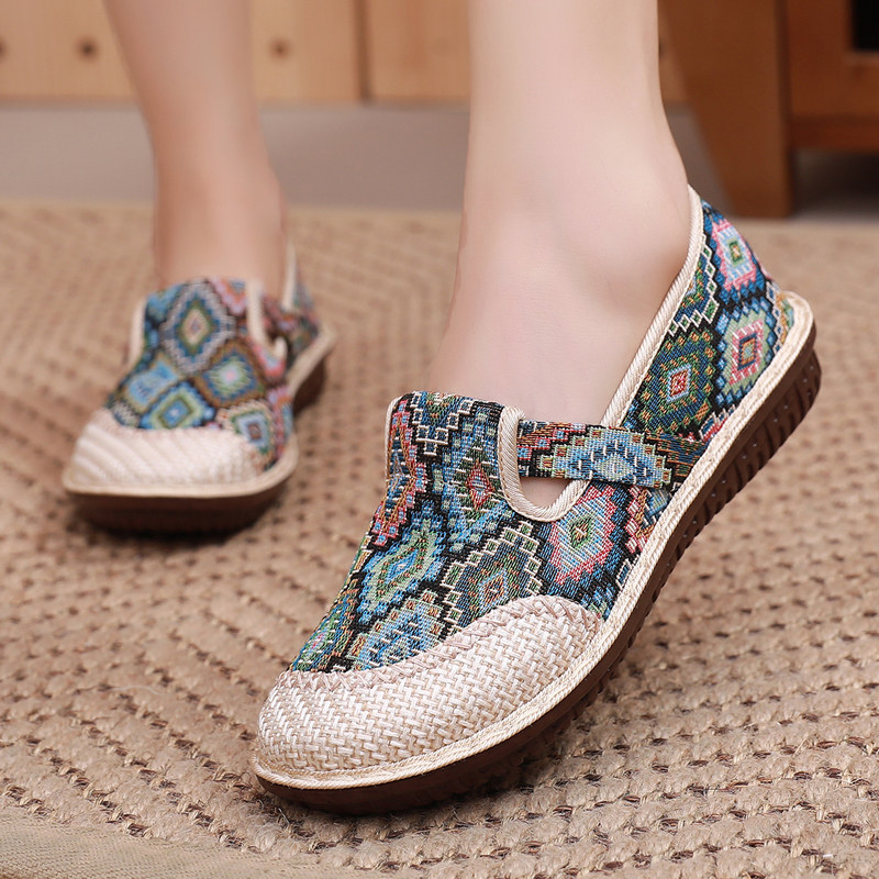 老北京亚麻布鞋女新款复古民族风妈妈鞋厚底拖鞋软底绣花鞋一脚蹬,淘宝优惠券,粉丝福利购,淘宝优惠卷