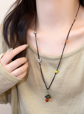 古里雅蘑菇爱心串珠项链高级感