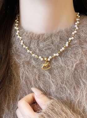 古里雅金色碎碎冰小马项链高级感