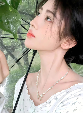 古里雅锆石蝴蝶结珍珠项链高级感