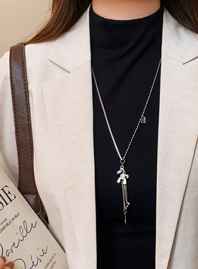 古里雅银色钱币小马项链高级感