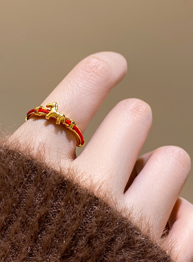 古里雅沙金小马戒指开口戒高级感