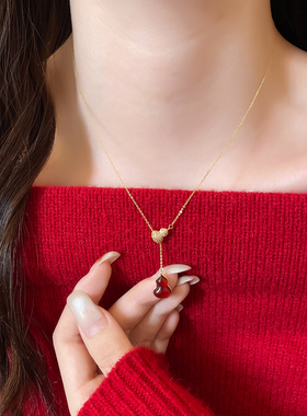 古里雅红色葫芦吊坠项链高级感