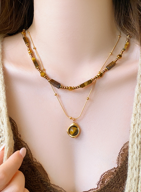 古里亚美拉德虎眼石毛衣链高级感