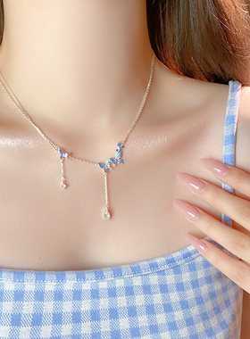 古里雅蓝色蝴蝶锆石项链高级感