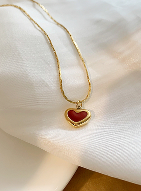 古里雅红色爱心钛钢项链高级感