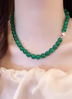 古里雅祖母绿串珠项链高级感