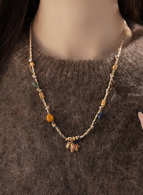 古里雅小马吊坠编织项链高级感