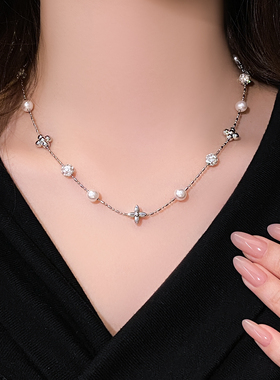 古里雅银色满天星珍珠项链高级感