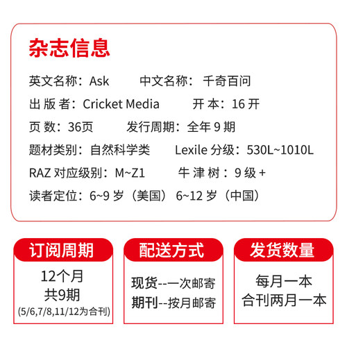 2024/2025年现货预订Spider/ask杂志1-12月少儿蟋蟀童书0-3-7岁早教期刊自然科学美国儿童英文启蒙科普读物课外小学生书英语 - 图2