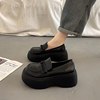 Black platform thick-soled small leather shoes for women, all-match loafers