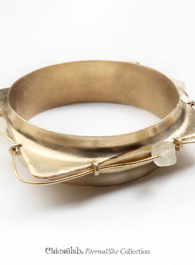 奇虚乐Chicxūlab 方圆契Squircle 利比亚陨石玻璃串珠 黄铜手镯