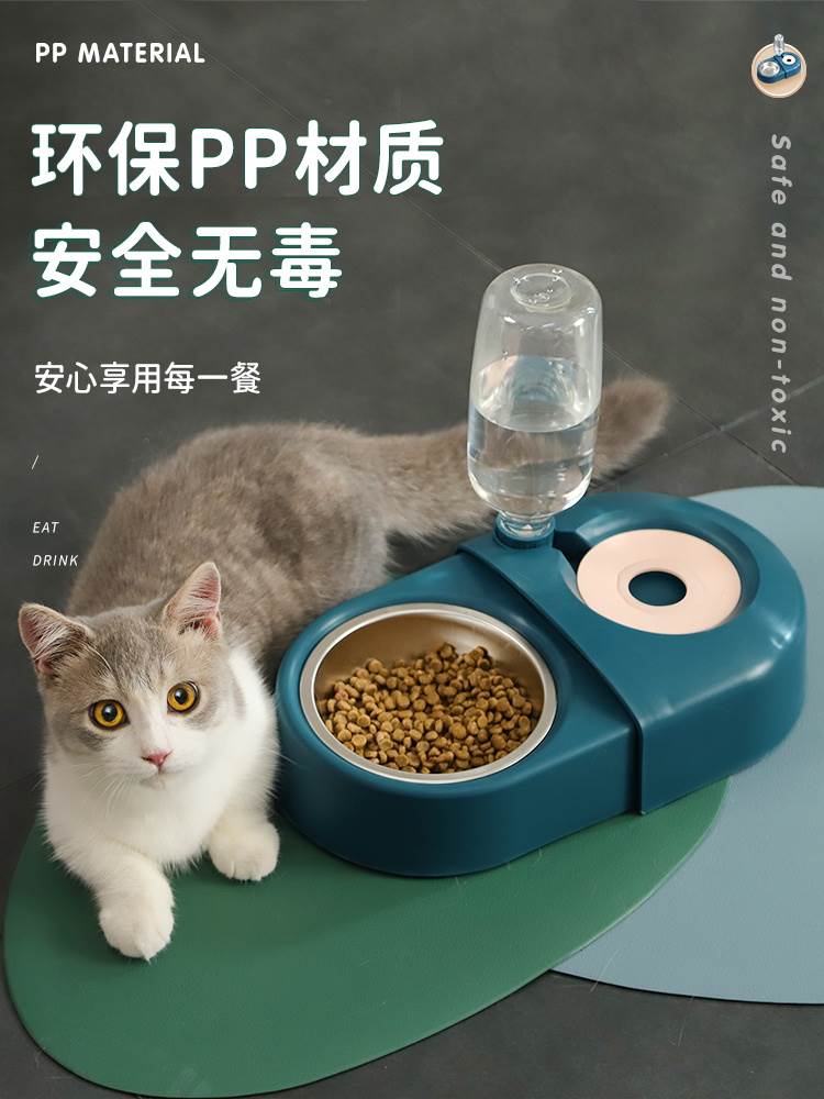 猫碗自动饮水狗狗碗食盆猫咪食碗狗盆防打翻饭盆双碗水碗宠物用品 - 图3