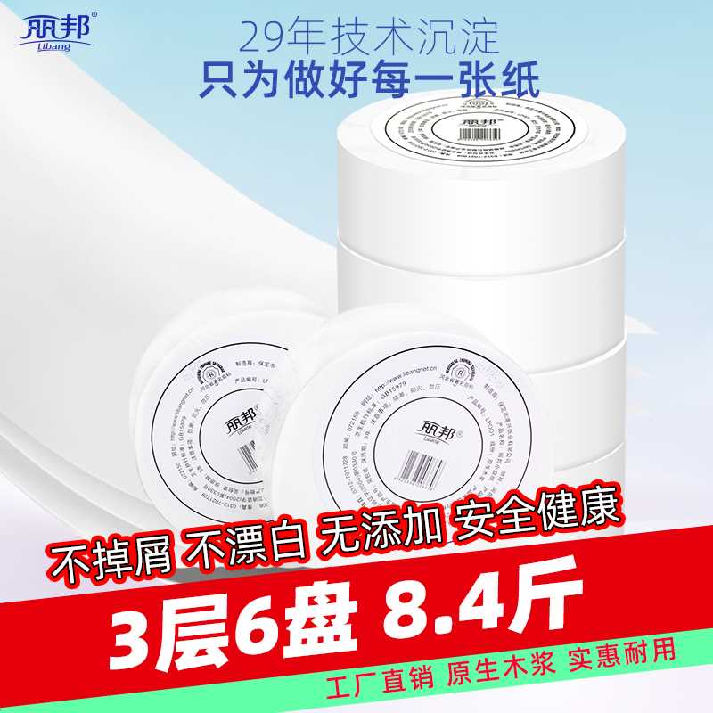 丽邦 卫生纸大盘纸整箱厕纸卷纸 卷筒纸700g/盘*6盘组合纸巾 - 图1