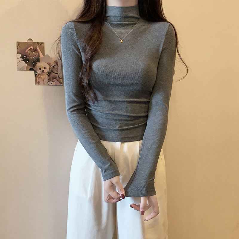 黑色针织半高领加绒打底衫女2025新款秋冬内搭紧身小个子短款上衣 - 图2