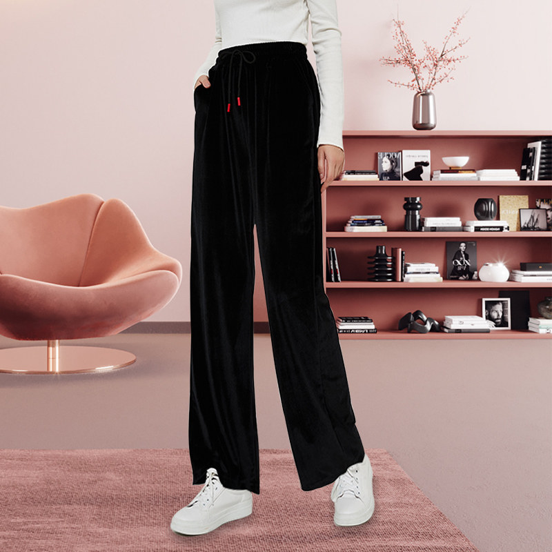 金丝绒女春秋冬高腰垂感宽松阔腿裤 雨田萌穗子休闲裤