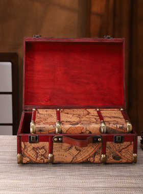 复古地图手提箱收纳箱高级皮箱