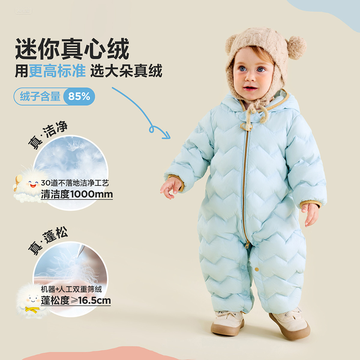 【迷你小蛋仔】迷你巴拉三防羽绒连体男女童宝宝冬日保暖萌趣