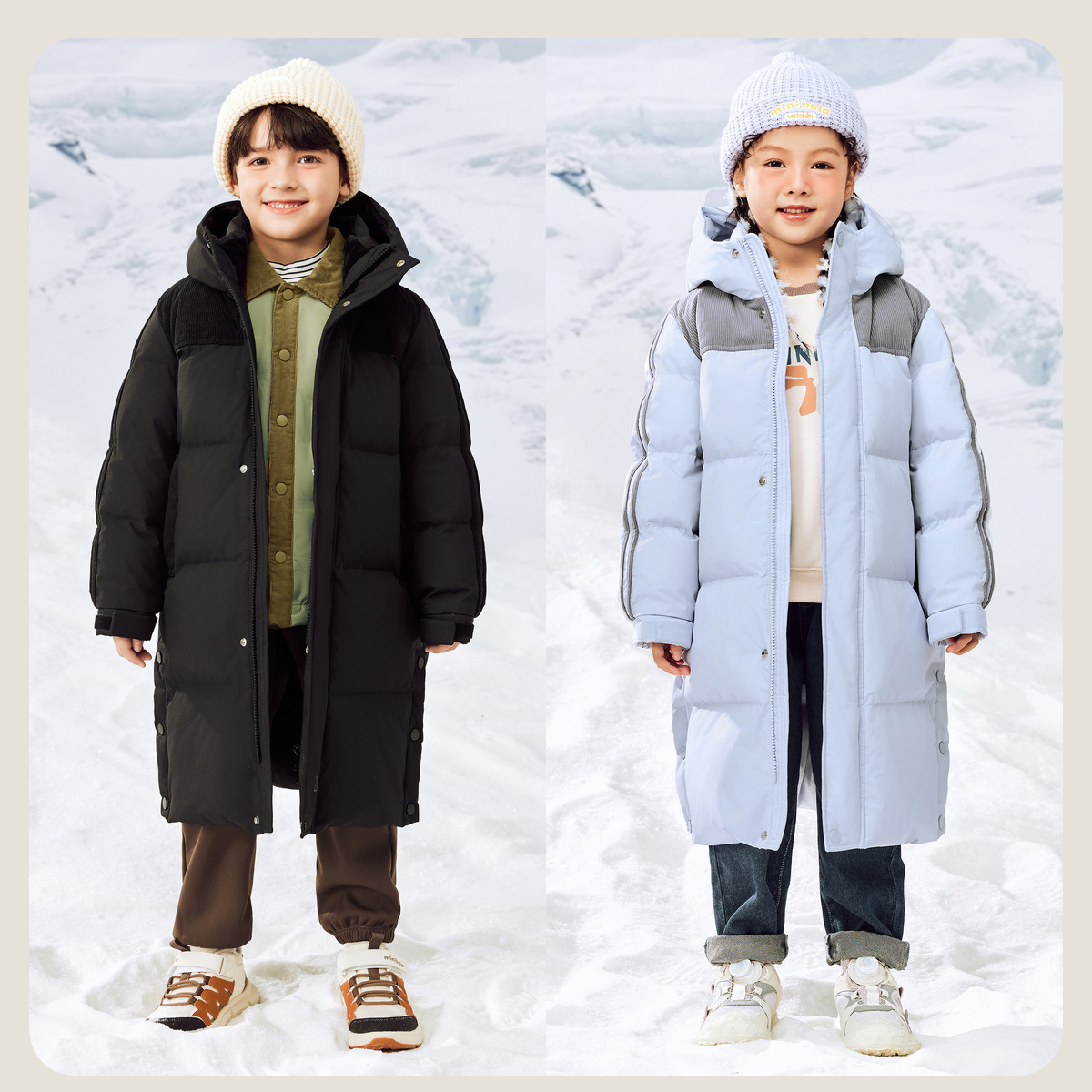 迷你巴拉巴拉冬季新款男女童发热连帽长款羽绒服保暖厚款羽绒外套