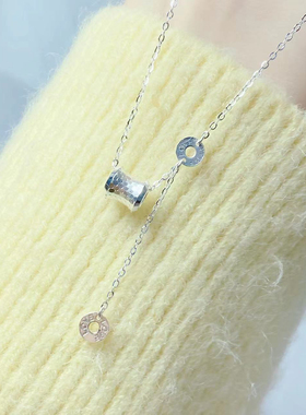 足银999.9龙鳞路路通流苏项链女国风吊坠项链小蛮腰轻奢锁骨链