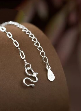 足银999新款AB款纯银素链百搭项链潮流锁骨链女小众项链礼物
